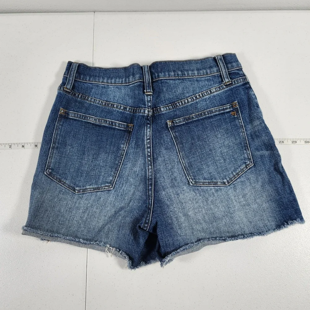 Madewell‎ High-Rise Denim Shorts Blue Raw Hem Size 28 Whiskered Summer Casual